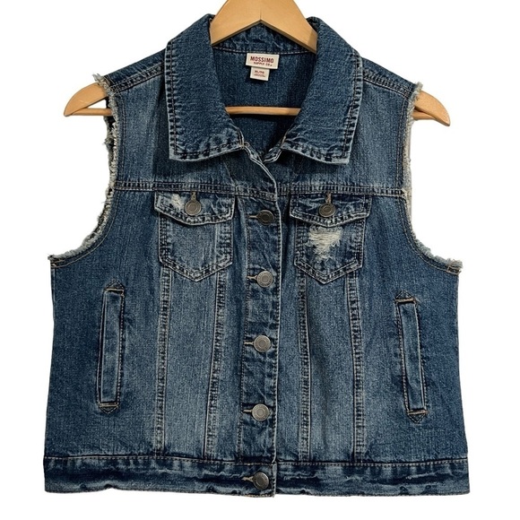 Mossimo Distressed Streetwear Denim Vest with Raw Edge “Sleeves” Size XL - Picture 1 of 8